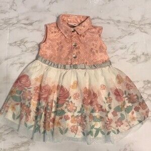 Little lass lace floral button up dress size 12 months girls toddler cute